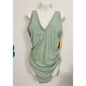 NEW Kona Sol Women's V-Neck High Leg One Piece Swimsuit Lightly Padded Size 22W